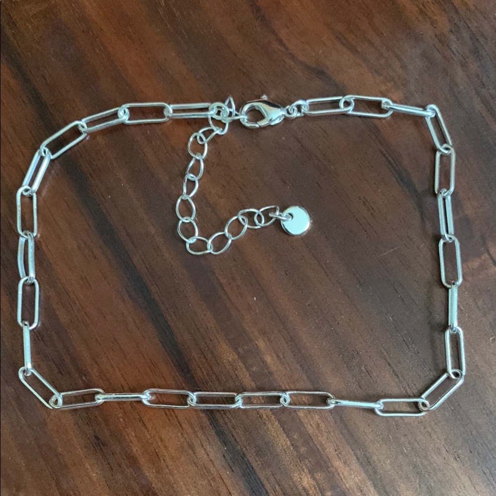 Dainty silver tone paperclip chain anklet